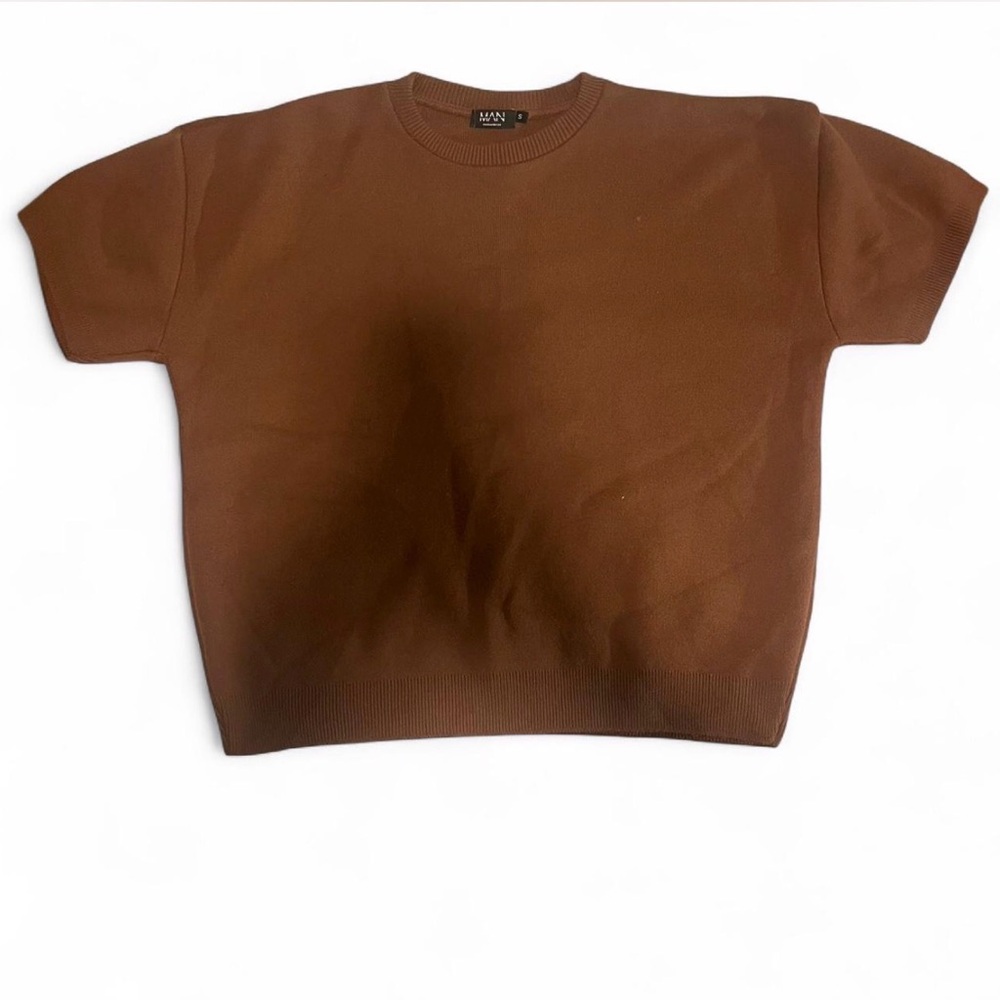 Brown Knit Short Sleeve Sweater | BoohooMAN